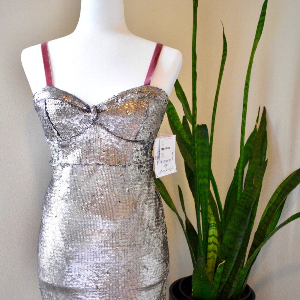 Brand New Free People Bali Silver sequin Dress.